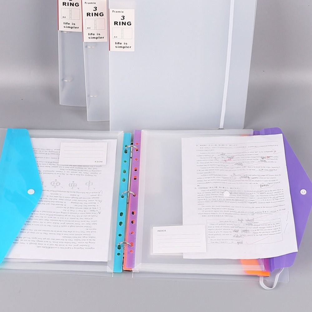 6 pcs Colorful Plastic Binder Folders Clear A4 Binder Pocket Snap Closure 11 Holes Punched Pockets Home Office