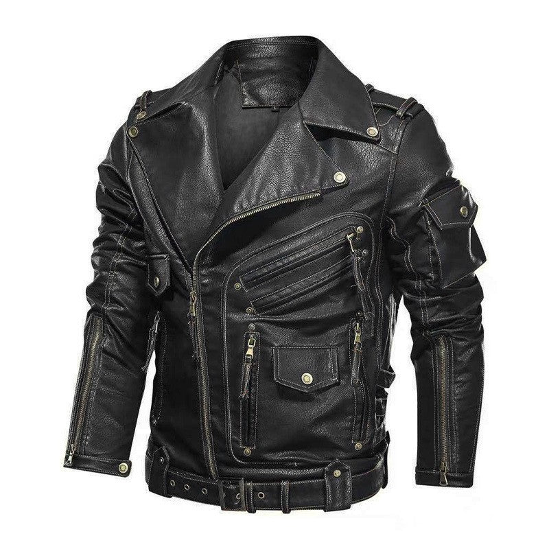 fashion Winter Winter Mens Leather Jacket Men Fashion Motorcycle PU Leather Jacket Cool Zipper Pockets Leather Coats Clothing