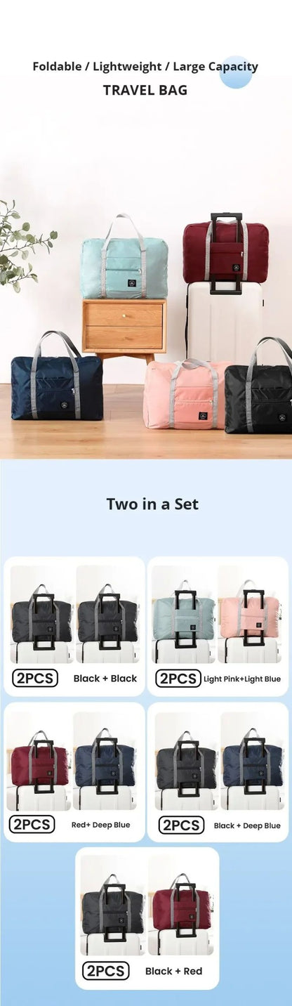 2 Pack Foldable Lightweight Travel Duffel Bag - Water Resistant Carry on Luggage for Overnight Hospital Gym Sports Tote
