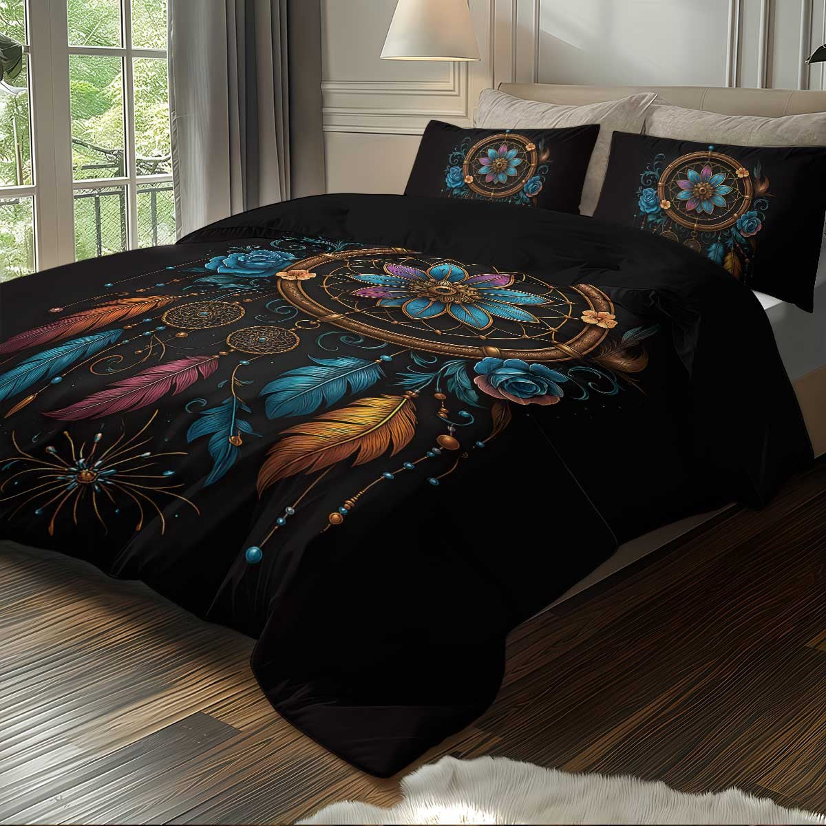 Jogo de cama estampado Boêmio 3 peças, 1*capa de edredom+2*fronha, adequado para quartos de casais e adultos