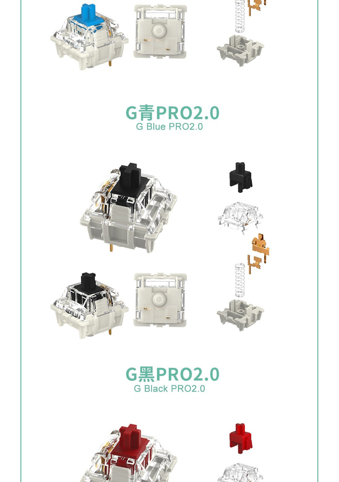 Switch Gateron White Yellow Silver Pro 2.0 V2 3 pin RGB linear Tátil Vermelho Marrom para teclado mecânico hot-swappable