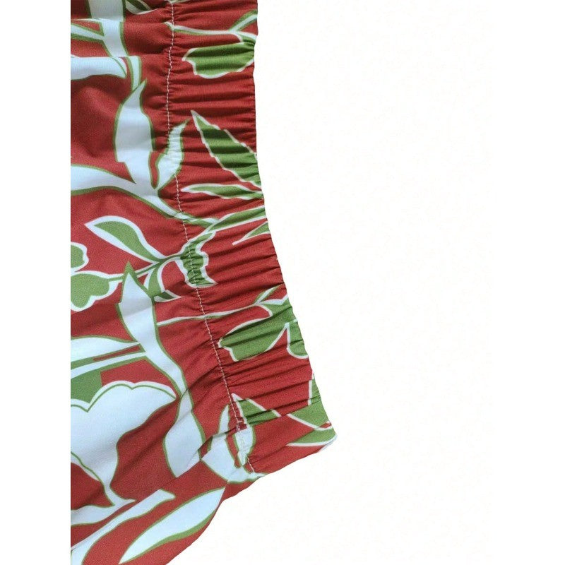 Plus Size Elegant Women Print Elastic Waist Skirt Femme Patchwork Slim SkirtStreetwear Casual Ankle-Length Long Skirt