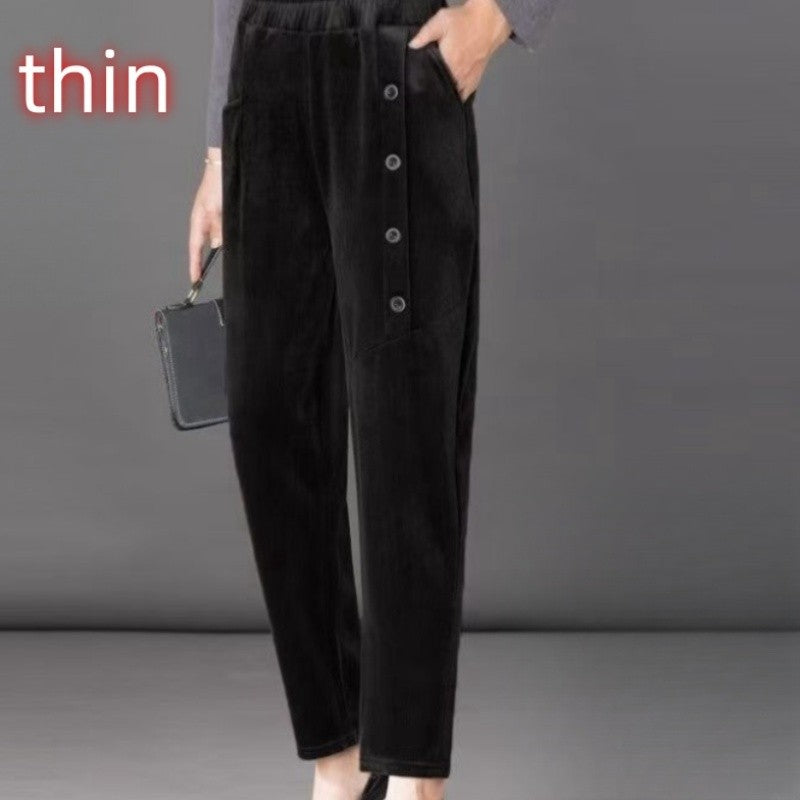 Casual Winter Thin & Thick Fleece Harem Pants Office Lady Solid Elegant Trousers Slim Women's Pants Retro Vintage Casual Pants