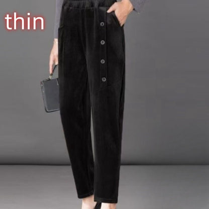 Casual Winter Thin & Thick Fleece Harem Pants Office Lady Solid Elegant Trousers Slim Women's Pants Retro Vintage Casual Pants