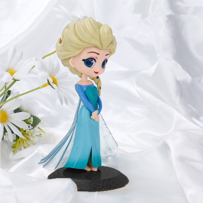 Miniso 14cm Princesas Q Posket Bonecas Elsa Anna Mulan Tinker Bell Elsa Aladdin kawaii Brinquedo para Bolo Decoração Modelo menina presente