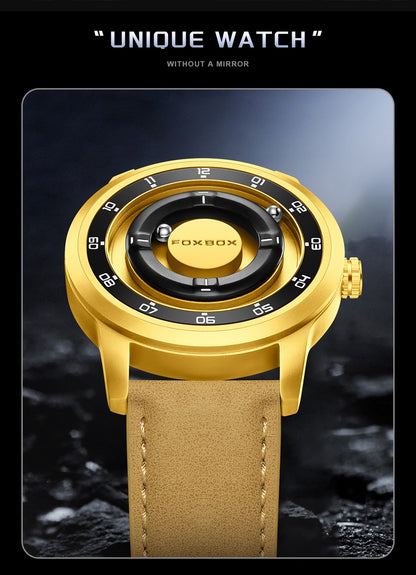 FOXBOX Fashion Unique Dial Man Watch Leather Casual Sports Srolling Bead Magnetic Force Waterproof Quartz Watches for Men Clocks