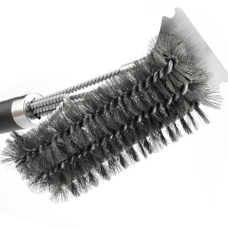 Durable Stainless Steel Grill Brush with Scraper Spring Head - No-Shed Wire BBQ Cleaning Brush for Outdoor Barbecue