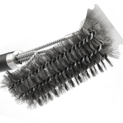Durable Stainless Steel Grill Brush with Scraper Spring Head - No-Shed Wire BBQ Cleaning Brush for Outdoor Barbecue