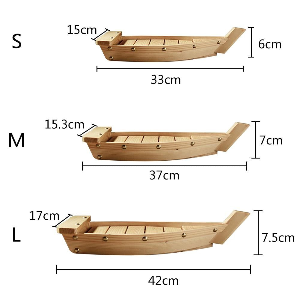 Japanese Style Wooden Ship Shaped Sushi Sashimi Tray Durable Creative Platter Cuisine Tableware Decoration Ornament