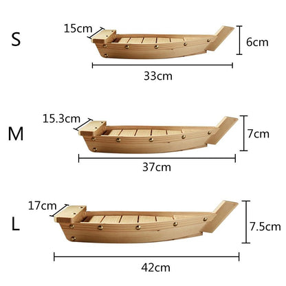 Japanese Style Wooden Ship Shaped Sushi Sashimi Tray Durable Creative Platter Cuisine Tableware Decoration Ornament