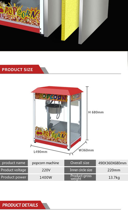 Máquina de Pipoca Comercial Máquina de Venda Automática de Pipoca Elétrica Máquina de Fazer Pipoca Estilo Cinema Automática