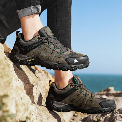 HIKEUP Tênis Masculino de Caminhada em Couro Camurça, Calçados Outdoor Resistentes ao Desgaste Masculinos para Trekking, Caminhada, Caça e Tênis Táticos