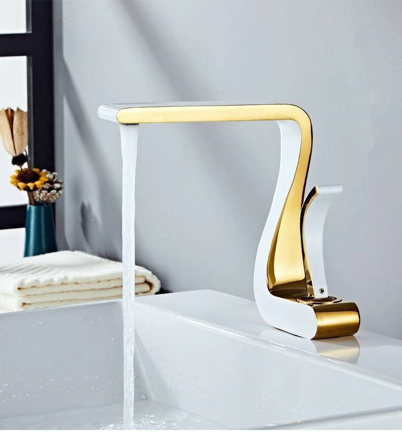 White Gold Mixer Tap Brass Wash Basin Hot And Cold Water Sink Retro Single Hole Faucet Bathroom
