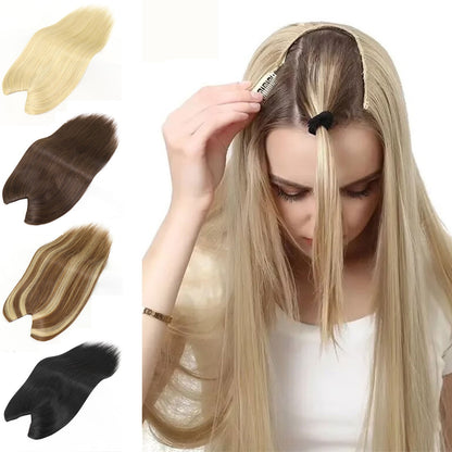 Extensões De Cabelo Humano Com Presilha Em V Para Mulheres Com Topo Invisível Castanho Loiro Destaque Para Mulheres Cabelo Liso Brasileiro Remy 16 Polegadas