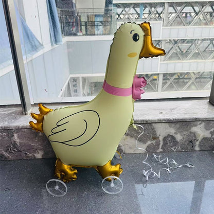 1PC 3D Cartoon Foil Balloons Elephant Stand Walking Balloon With Wheel For Kids Birthday Party Decoration Baby Shower