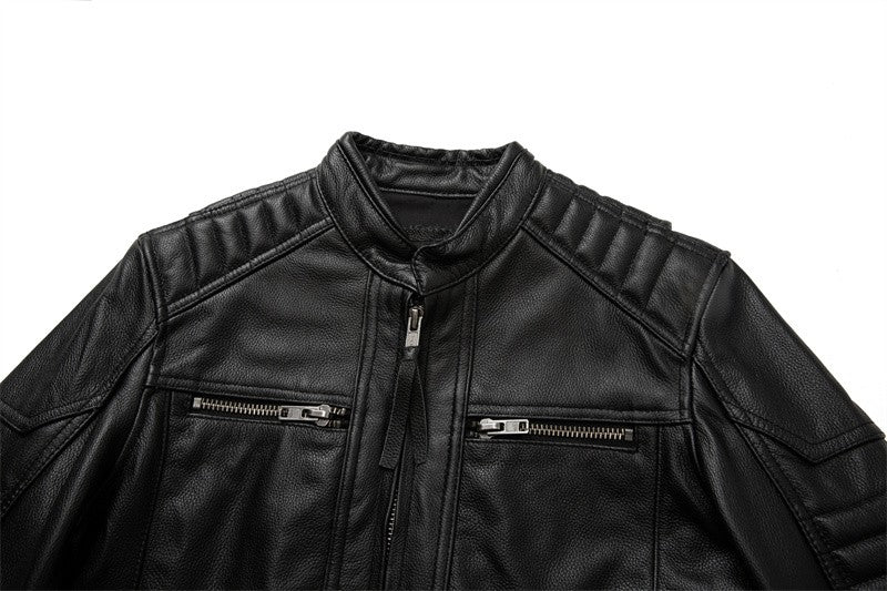 Men's Natural Leather Jacket First Layer Calfskin Stand Collar Motorcycle Jacket Retro Brown Cowhide Jacket Men‘s Biker Clothes