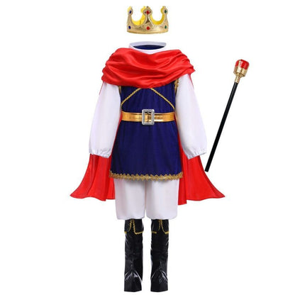 Medieval King Prince Red Blue 7 Piece Costume Set With Crown Scepter Cape For Royal Halloween Party Fancy Dress Performance