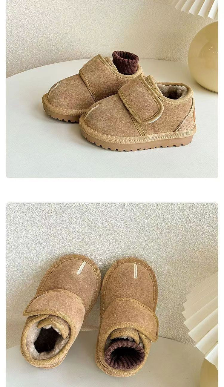 Children's Winter Snow Boots New 2025 Faux Suede Warm Plush Cotton Shoes Boys Fashion Anti-slip Rubber Sole Girls Ankle Boots