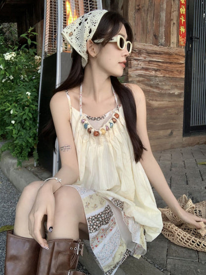 Vacation Mode Floral Slip Dress Women Mixed Print Layering Piece Slender Silhouette Destination Dress Coastal Grandmother Style