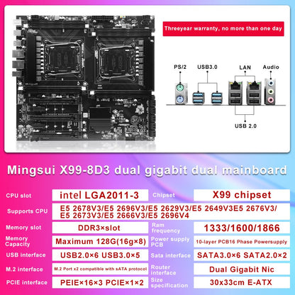 Placa-mãe X99 Dual-socket CPU LGA2011-3 8xddr3 ECC Slot de RAM Pciex16 Sata3.0 Servidor PC Placa-mãe