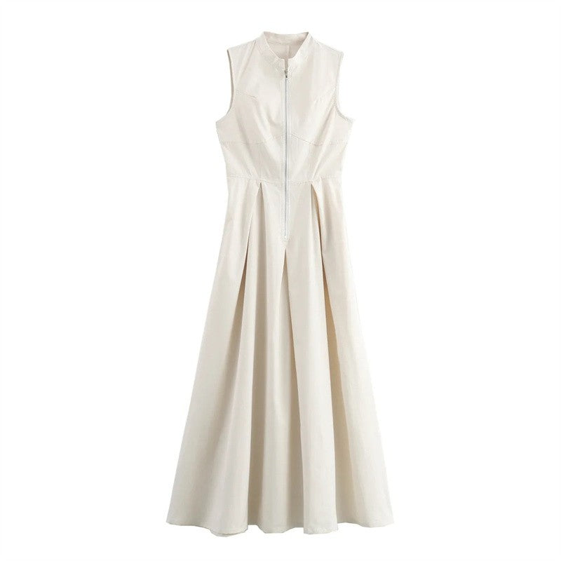 MUJER Zipper Long Dress Woman Pleated Sleeveless Bodycon Dress Summer Elegant Pa