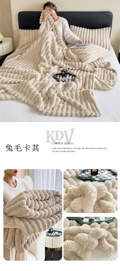 Luxury Soft Faux Rabbit Fur Throw Blanket Fluffy Warm Solid Color Plush Blanket for Sofa Bed Single Double Spring Autumn Plaid