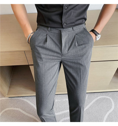 High Quality Elasticity Suit Pants Men Formal Business Office Social Dress Pants Slim Fit Casual Wedding Ankle Trousers Pantalon