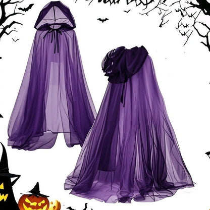 Halloween Ghost Cosplay Outfit Long Mesh Hooded Cloak Grim Reaper Witch Costume For Stage Performance Party Show