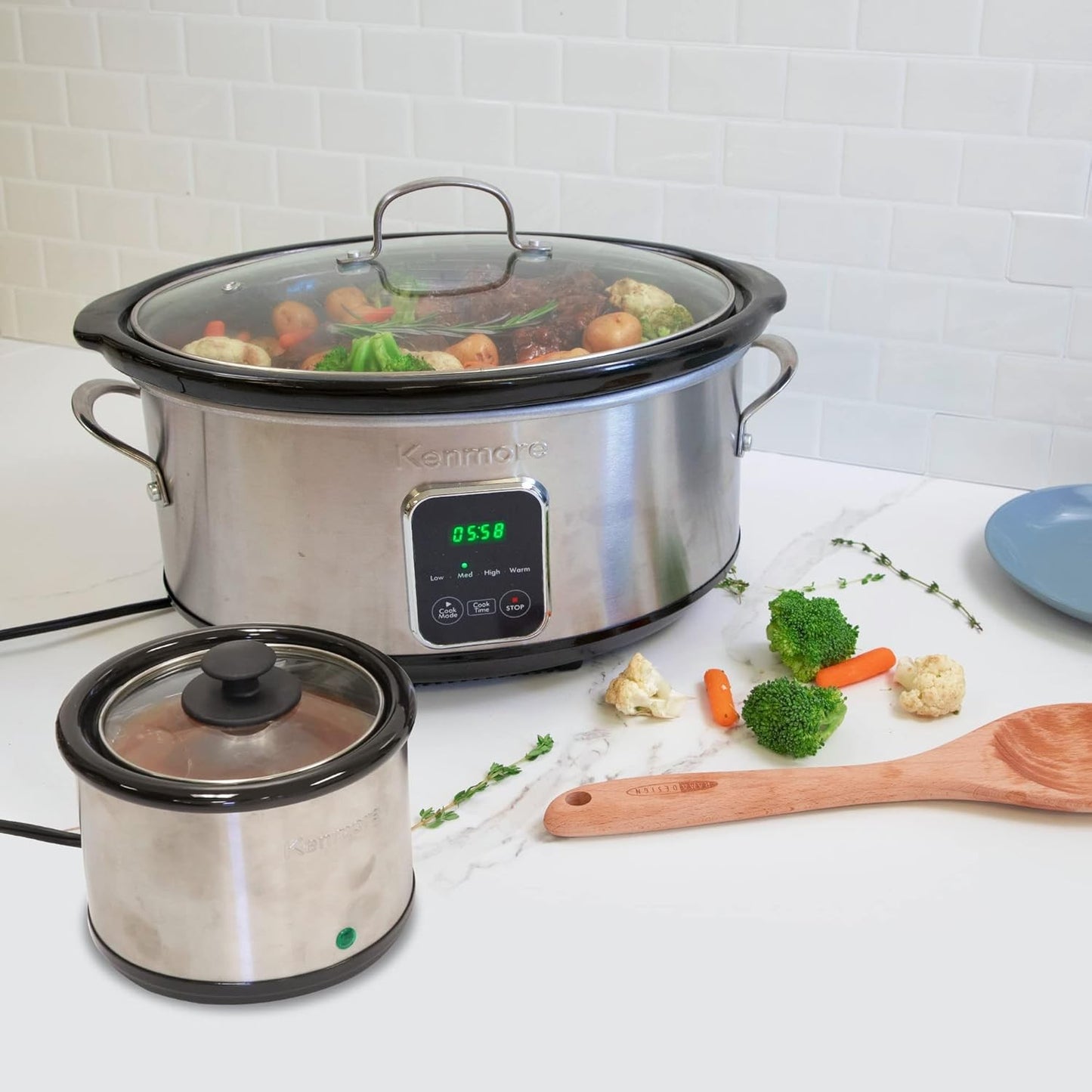Panela Elétrica de Lenta Cocção Programável de Aço Inoxidável Kenmore 7 Litros para Arroz Aquecido e Cozido Sous Vide