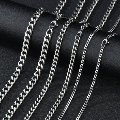 Colares de Aço Inoxidável Punk Básico 3, 5, 7mm Elo Cubano Masculino Feminino Corrente Dourada Preta Gargantilhas Joias de Metal Sólido