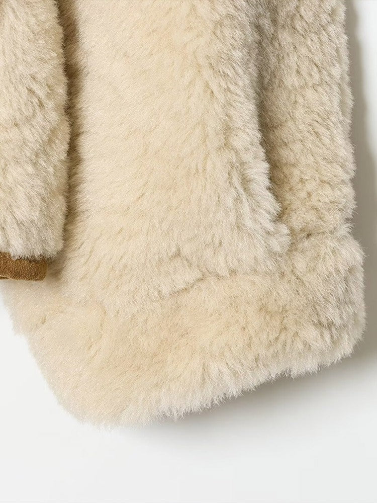 Suede Plush Both Sides Women's Coat Jacket Single Breasted Stand-Up Collar Pockets Female Jackets Autumn Loose Solid Coat Ladies