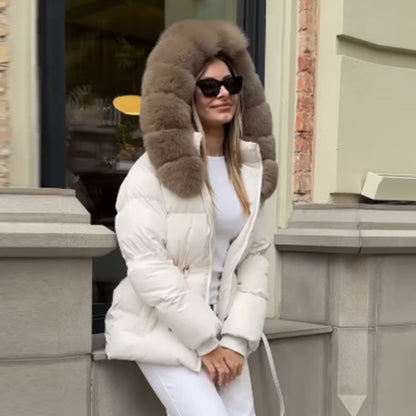 Fashion Fur Patchwork Short Warm Coat Women Lapel Lace Up Long Sleeve Coats Female 2025 Autumn Winter Lady Outwears New