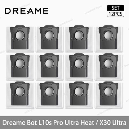 Acessórios para Robô Aspirador Dreame L10s Pro Ultra Heat / X30 Ultra: Escova Principal, Escova Lateral, Pano de Limpeza, Filtro Hepa, Saco de Pó, Peças de Reposição