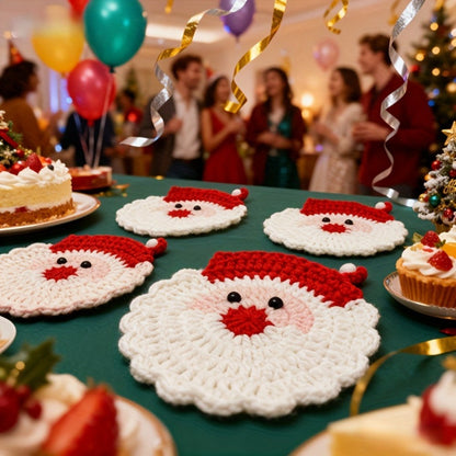 Handmade Crochet Santa Coasters Heat Resistant Drink Mats Uses for Holiday Table Decor Christmas Gift