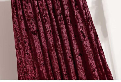 Plus Size Plus Size Women's Velvet Pleated A- Line Midi Skirt Autumn Winter Slimming Half-length Versatile Fashionable Commut...
