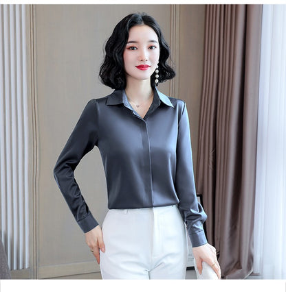 Women Silk Office Shirt 2025 Fashion Long Sleeve Casual Female Tops Elegant Ladies Vintage White Satin Blouses Shirts Oversized