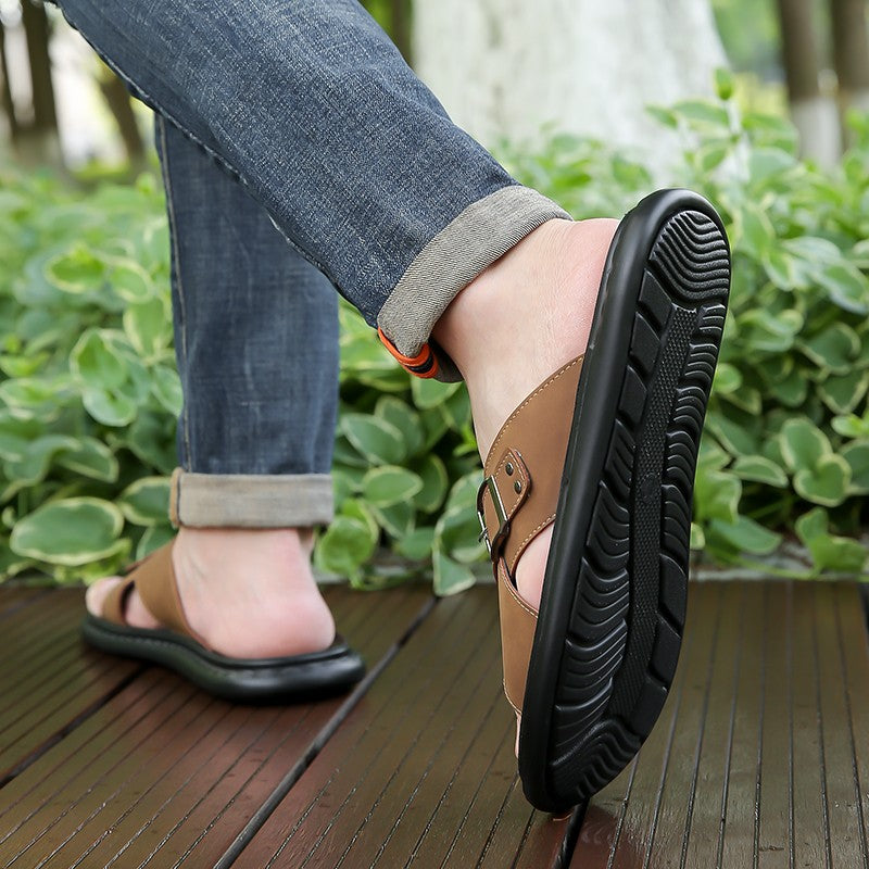 Men Summer Stylish Slippers Open-toe Soft-Soled Shoes Simple Solid Color Half Drag Slip-On Shoes Outdoor Man Comfortable Sandals