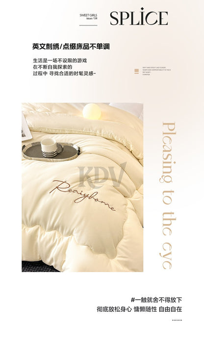 Edredom Acolchoado de Alta Qualidade para Outono/Inverno, Queen Size, Macio, Fofo, Enchimento de Edredom, Letra Bordada, Acolchoado Grosso e Quente para Cama