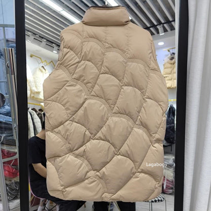Lagabogy 2025 Mid-Long Puffer Jacket Winter Women Simple White Duck Down Coat Stand Collar Parka Female Single Breasted Outwear