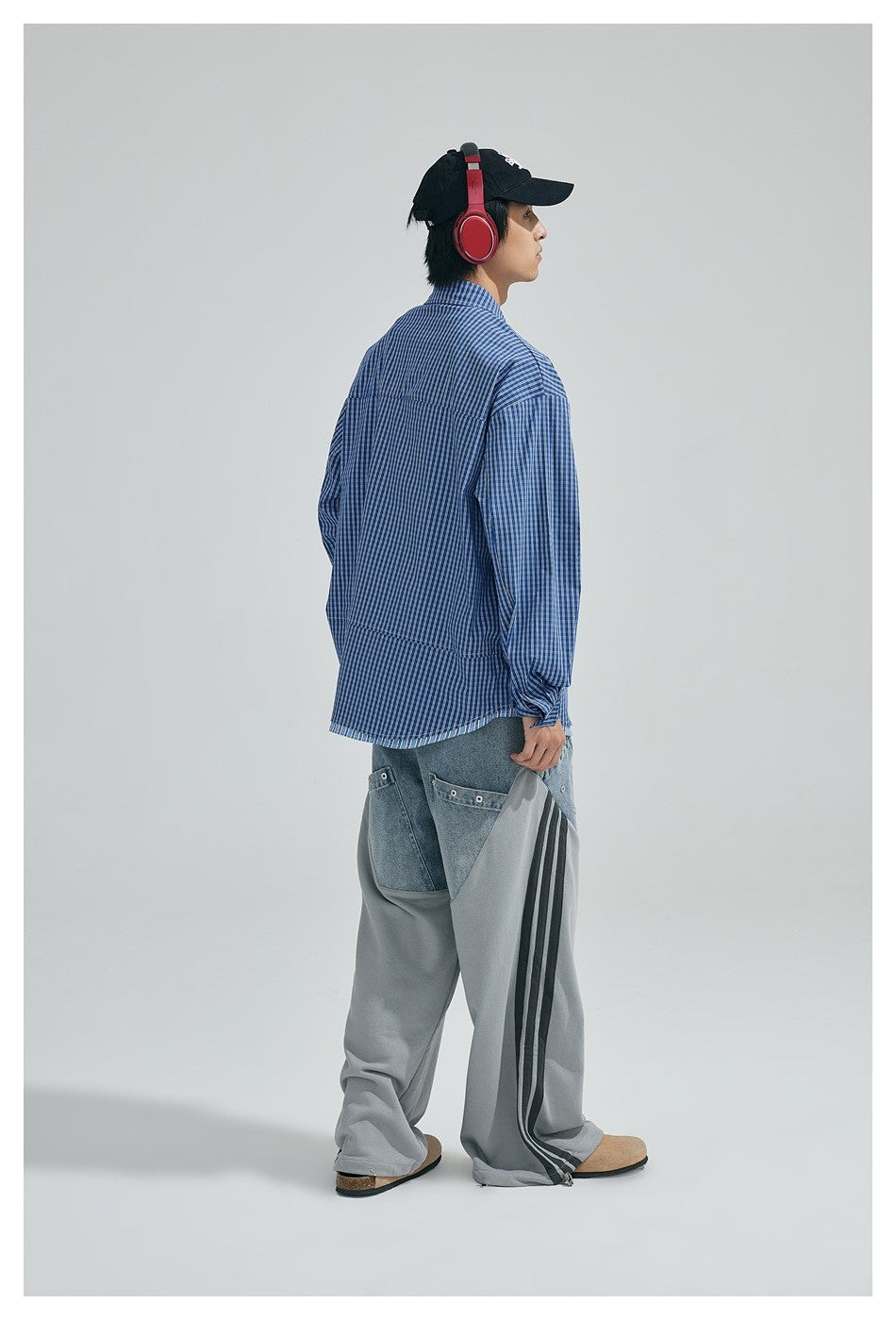 Cityboy Oversize Cargo Shirt Men Japanese Streetwear Fashion Loose Casual Plaid Splice Stripe Long Sleeve Shirts Blouses