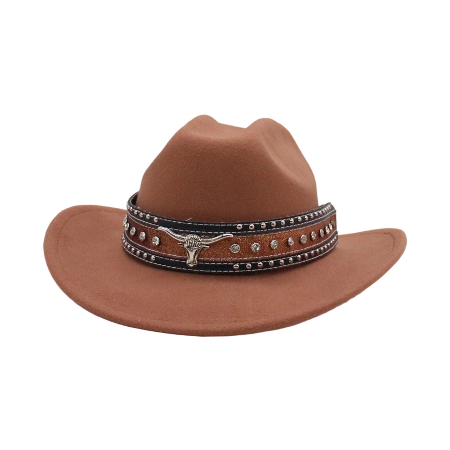 Fashionable Wide Brim Hat with Rhinestone Bull Belt - Trendy Cowgirl Cap for Men and Women Perfect for Outdoor Activities