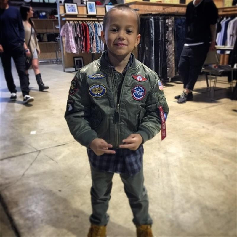 2023 Military Pilot Flight Quilted Winter Kids Toddler Clothes Boys Girls Satin Letterman Varsity Bomber Jacket with Patches