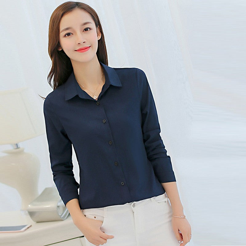 GAOKE OL Work Wear White Blue Blouse  Long Sleeve Turn-down Collar Formal Elegant Female Shirt Ladies Tops School