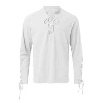 Cotton Linen Shirts for Men Medieval Costume Beach Tops Shirt Pull on Male Loose Casual Streetwear Cosplay Long Sleeve