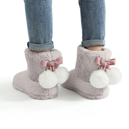 Gacimy Women's Winter Plush Snow Boots Outdoor Non-slip Casual Furry Cotton Boots Indoor Warm Cozy House Shoes Fuzzy Flat Boots