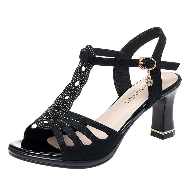 2025 New All-Match Thick Heel Thick Sole Fish Mouth Shoes Middle-Aged Women's Summer Elegant Mother Professional Sandals Fashion