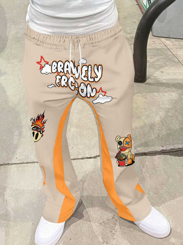 Y2k Flared Pants Men Loose 3D Print Trousers Casual Sweatpants Mid Waist Sporty Female Clothes Streetwear Hip Hop Vintage Pants