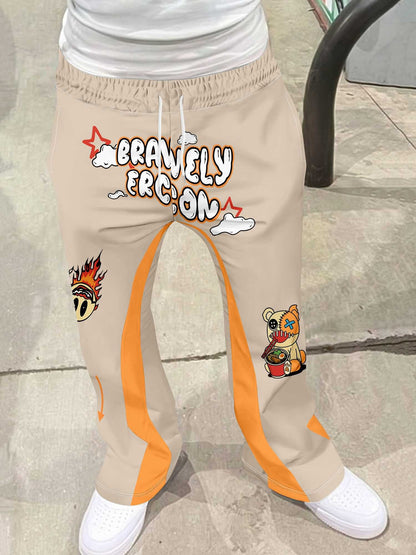 Calça Boca de Sino Masculina Y2k Solta Estampada em 3D Calça Casual Moletom Cintura Média Esportiva Roupa Feminina Streetwear Hip Hop Vintage
