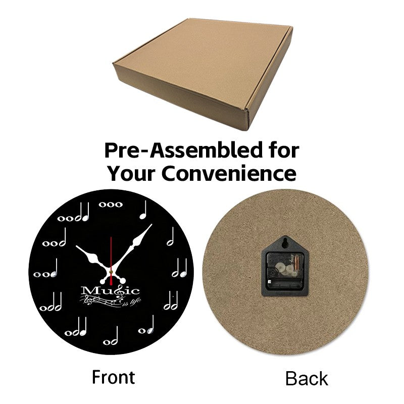 Music Note Wooden Round Silent Hanging Wall Clock, Suitable For Living Room, Office, Study Room, Bedroom, Home Decoration