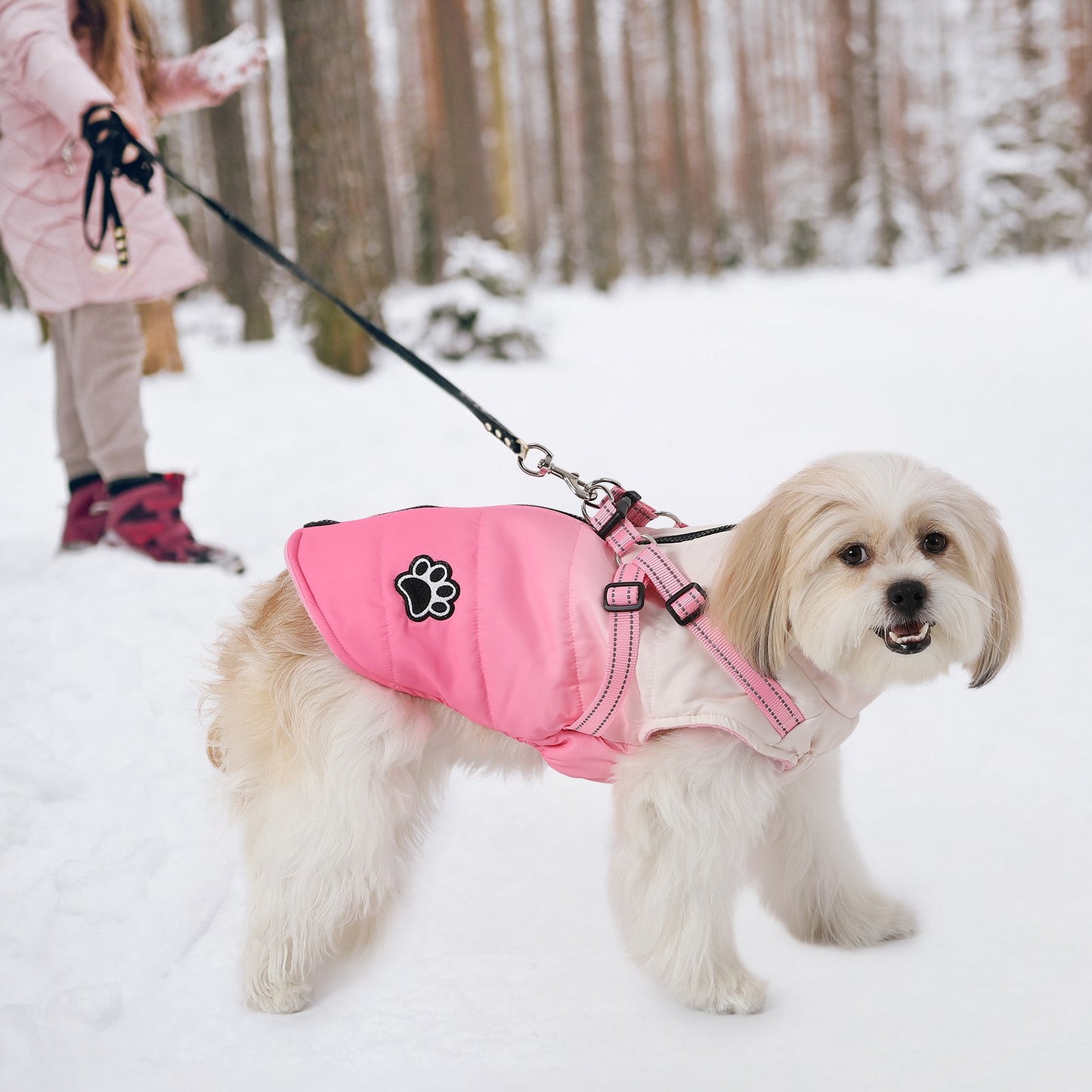 Jaqueta para Cães de Estimação com Arnês Inverno Quente Zíper nas Costas Casacos para Cães Pequenos, Médios e Grandes Roupas Refletivas Corta-vento Grossas